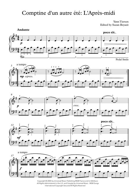 Comptine D un Autre Été L après midi arr Suzan Beyazit Sheet Music