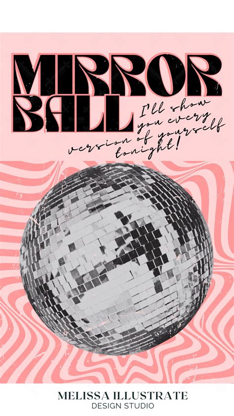 Mirror Ball Poster With Pink Background And Black Text On Its Front