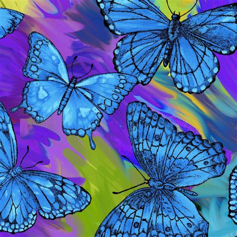 Rainforest Butterflies In Bluemulti By Marcia Baldwin For Benartex