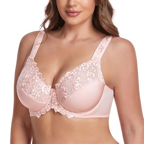 Womens Sexy Lace Embroidered Bras Full Coverage Unlined Underwire Plus