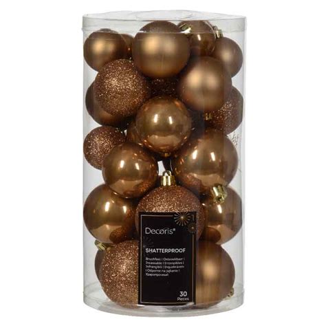 Decoris Shatterproof Baubles In Ginger Brown Pack Of