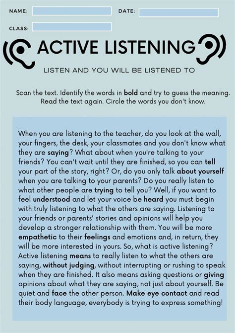 Active Listening Worksheet Live Worksheets Worksheets Library