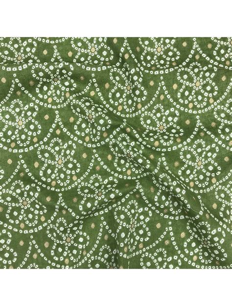 Mehandi Green Bandhani Foil Printed Cotton Fabric Saroj Fabrics