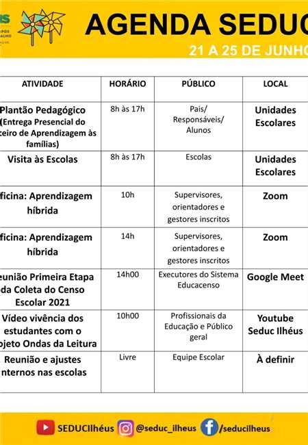 Prefeitura Municipal de Ilhéus Agenda Educação Seduc divulga