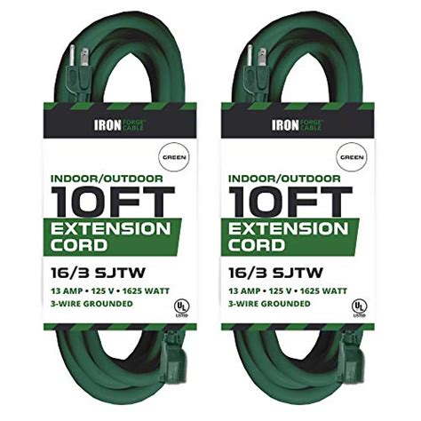 2 Pack Of 10 Ft Outdoor Extension Cords 16 3 Durable Green 3 Prong E Iron Forge Tools