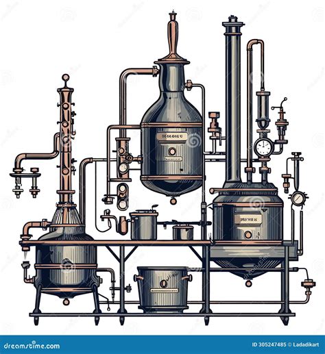 Alcohol Distiller Illustration Drawing Engraving Ink Line Art