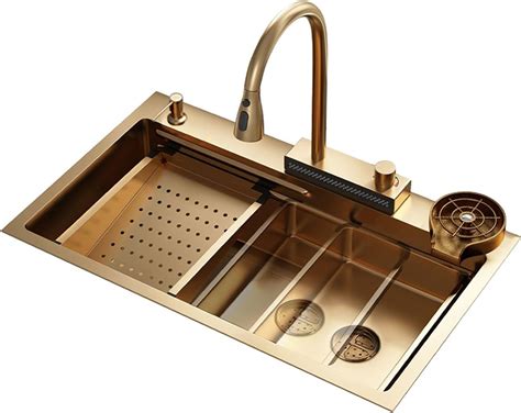 Amazon Waterfall Flying Rain Gold Kitchen Sink Single Bowl Kitchen