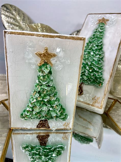 Textured Christmas Tree With Glass Block Art Crushed Glass Etsy