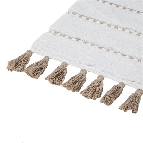 Tapis Salle De Bain Blanc Taupe Pompons X Cm