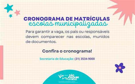 Prefeitura Municipal de Sao Joaquim de Bicas Cronograma de matrículas