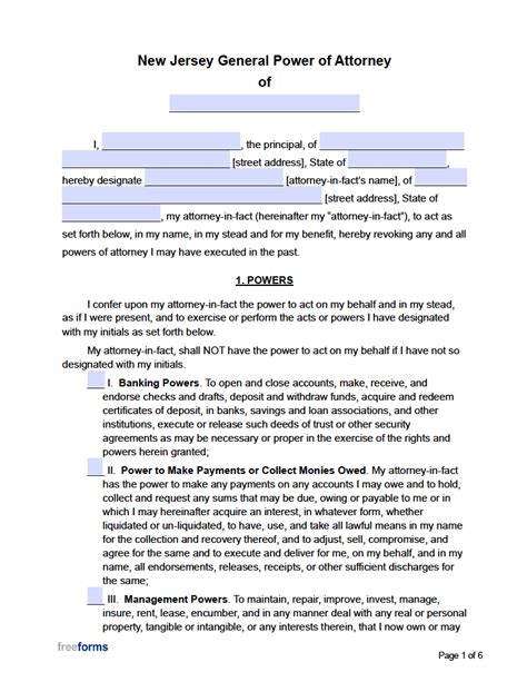 Free New Jersey Power Of Attorney Forms PDF WORD