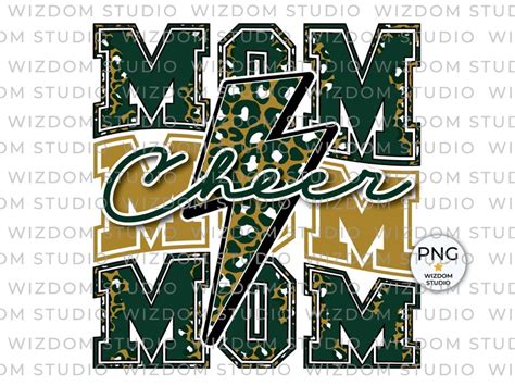 Cheer Mom Png Image Lightning Bolt Cheer Leopard Dark Green Etsy