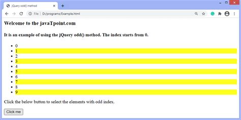 Jquery Odd Method Javatpoint