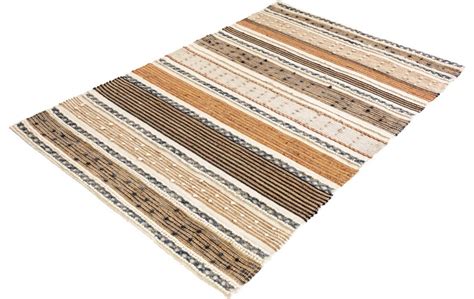 Tapis tissé main INKA 230x160cm motif multicolore rayé en chanvre et laine