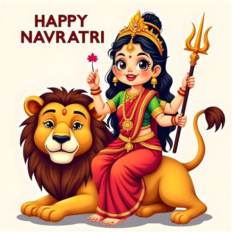 Poster Of Happy Navratri Mata Rani Sitting On A Lion Premium Ai