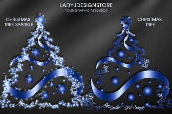 Blue Ribbon Sparkle Christmas Tree Clip Art In Png Format By