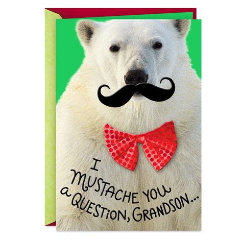 Polar Bear With Mustache Funny Christmas Card for Grandson - Greeting ...