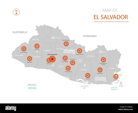 Stylized Vector El Salvador Map Showing Big Cities Capital San