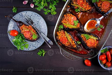 Karniyarik Turkish Traditional Aubergine Eggplant Meal Stuffed Eggplants With Ground Beef And