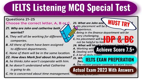 Mcq Special Ielts Exam Listening Test With Answers Ielts