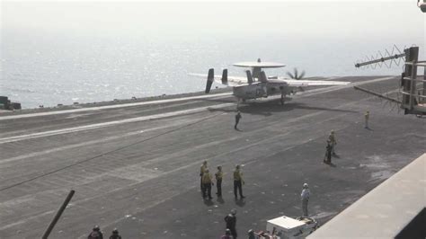 E2 C Hawkeye Carrier Takeoff And Landing On Uss George Hw Bush Youtube