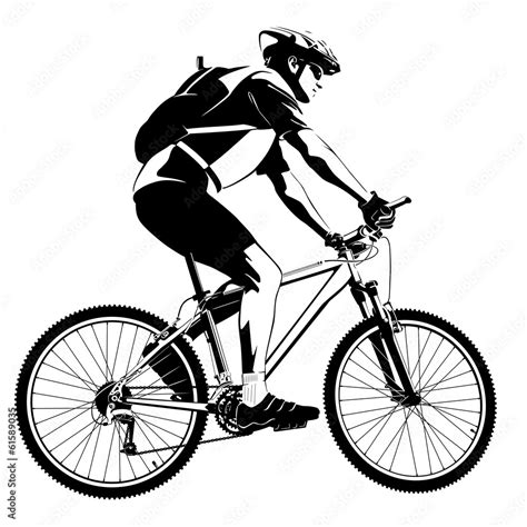 Black And White Illustration Of Cyclist On A Mountain Bike Stock Vector