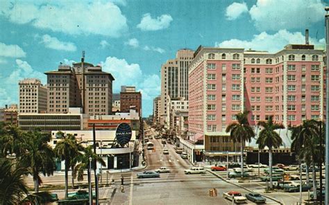 Vintage Postcard 1968 Looking Down Bustling Flagler Street In Downtown