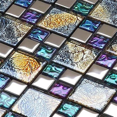 Hominter 6 Sheets Multi Colored Backsplash Tile Silver Coated Glass