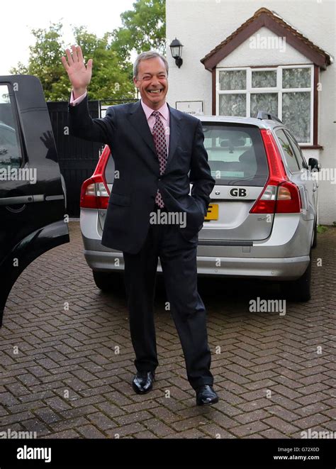 UKIP Leader Nigel Farage waves as he leaves his home in Cudham, Kent ...