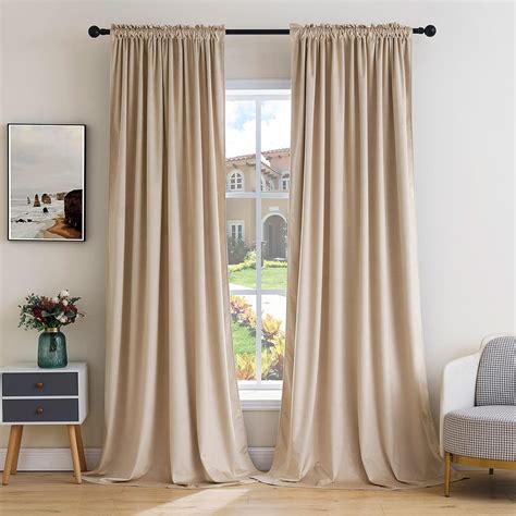 Miulee Camel Beige Velvet Curtains Thermal Insulated Blackout Curtain