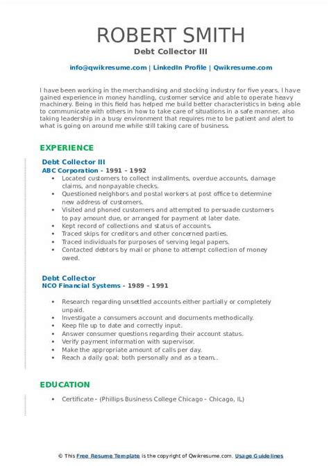 Debt Collector Resume Samples Qwikresume