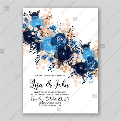 Royal Blue Rose Indigo Watercolor Floral Wedding Invitation Vector ...