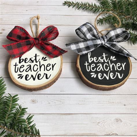 Teacher Ornament Best Teacher Ever Wood Ornament Rustic Etsy