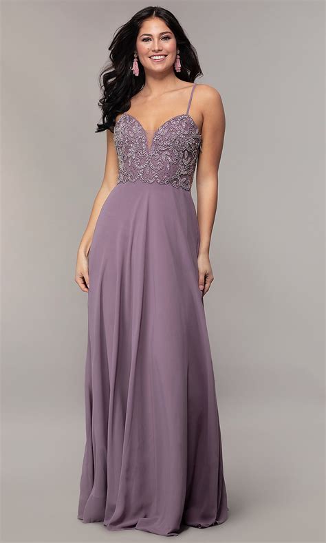 Long Illusion Bodice Sweetheart Mauve Prom Dress