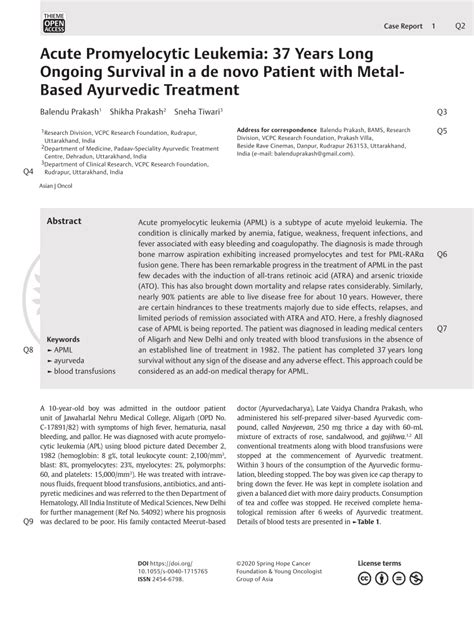 Pdf Acute Promyelocytic Leukemia 37 Years Long Ongoing Survival In A De Novo Patient With