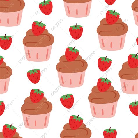 Strawberry Cupcake Vector Art PNG Cute Seamless Pattern Cartoon