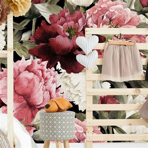 Removable Wallpaper Mural Peel And Stick Vintage Giant Peonies Etsy