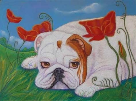 English Bulldog In Poppies English Bulldog Bulldog Art Bulldog