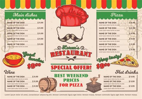 Italian restaurant menu a cafe Royalty Free Vector Image
