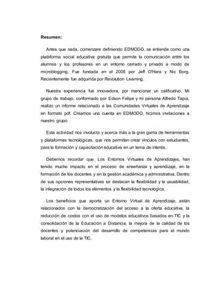 Resumen Experiencia En Edmodo Pdf