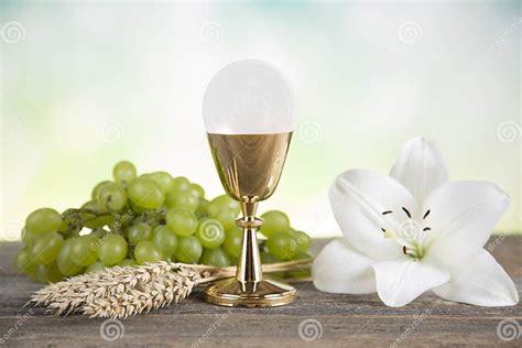 Eucharist Symbol Of Bread And Wine Chalice And Host First Comm Stock