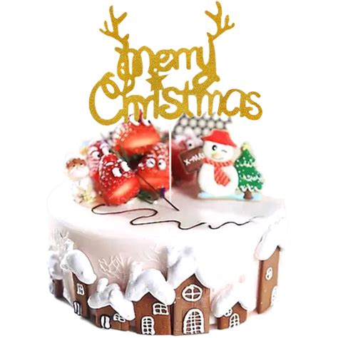 2021 Hotmerry Christmas Cake Topper Cupcake Toppers Flags Diy Cake For