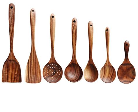 Traditional Pieces Wooden Utensil Set Nonstick Cooking Etsy