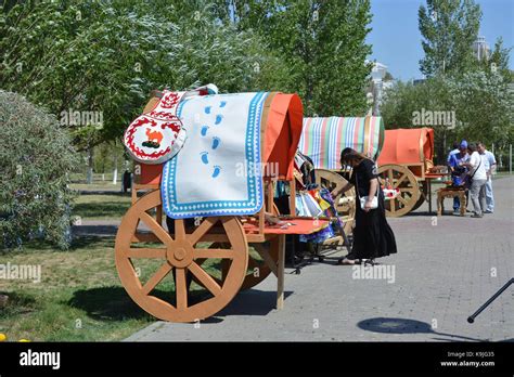 Astana, Kazakhstan - Exhibit in ethnic festival in summer 2017 Stock