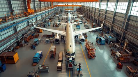 An Aviation Hangar in Which an Aircraft is Assembled Stock Illustration ...