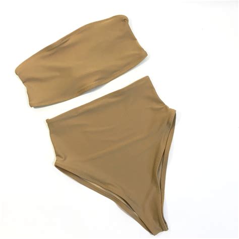 Women S Matte Nude High Waist Cheeky Swimsuit Bikini Etsy