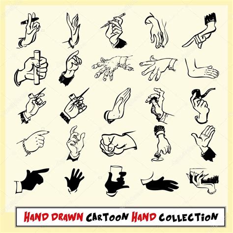 hand drawn cartoon hand collection  black  light yellow background