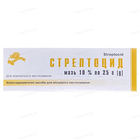 Стрептоцид мазь 10 % по 25 г у тубах : інструкція + ціна в аптеках ...