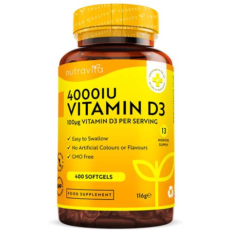 Vitamin D3 4000iu Softgel Capsules 400 Days Supply Nutravita