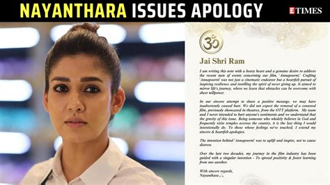 Nayanthara Breaks Silence On Annapoorani Controversy Issues Apology